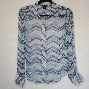 Lucky Brand Long Sleeve Button-Up Sheer Top Blue Size Small